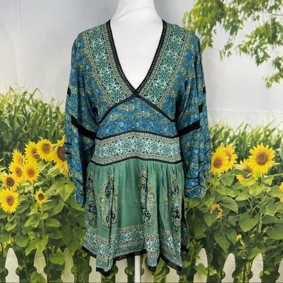 FREE PEOPLE Blue Scarf-Print Luna Tunic XS - Picture 6 of 17